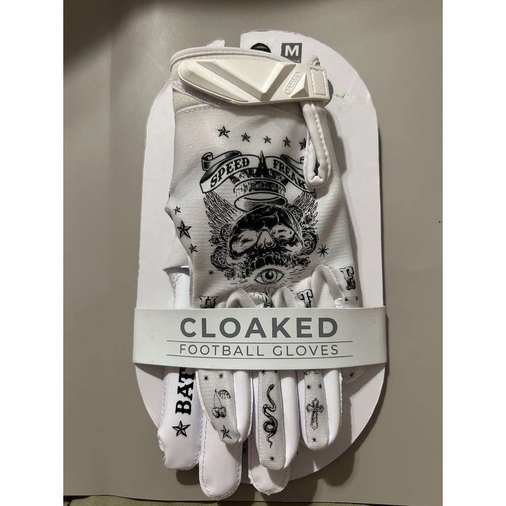 Battle Cloaked Speed Freak Football Gloves White Black Youth Medium 1GLYFK001